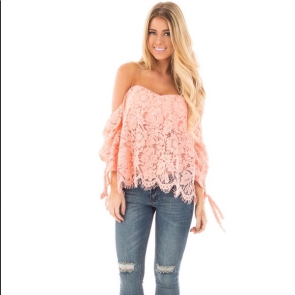 DO+BE Tops - <SALE! Light Pink Lace Off the Shoulder Top